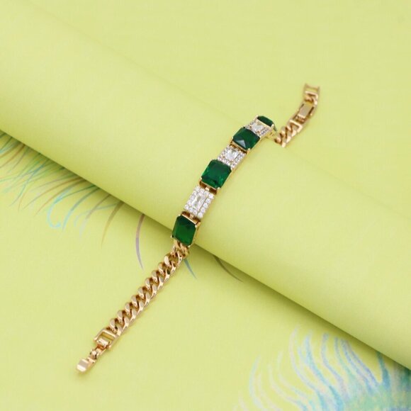 "Elegant Rose Gold Bracelet with Emerald Green and White Stones, XPBL0809 - Picture 7 of 12